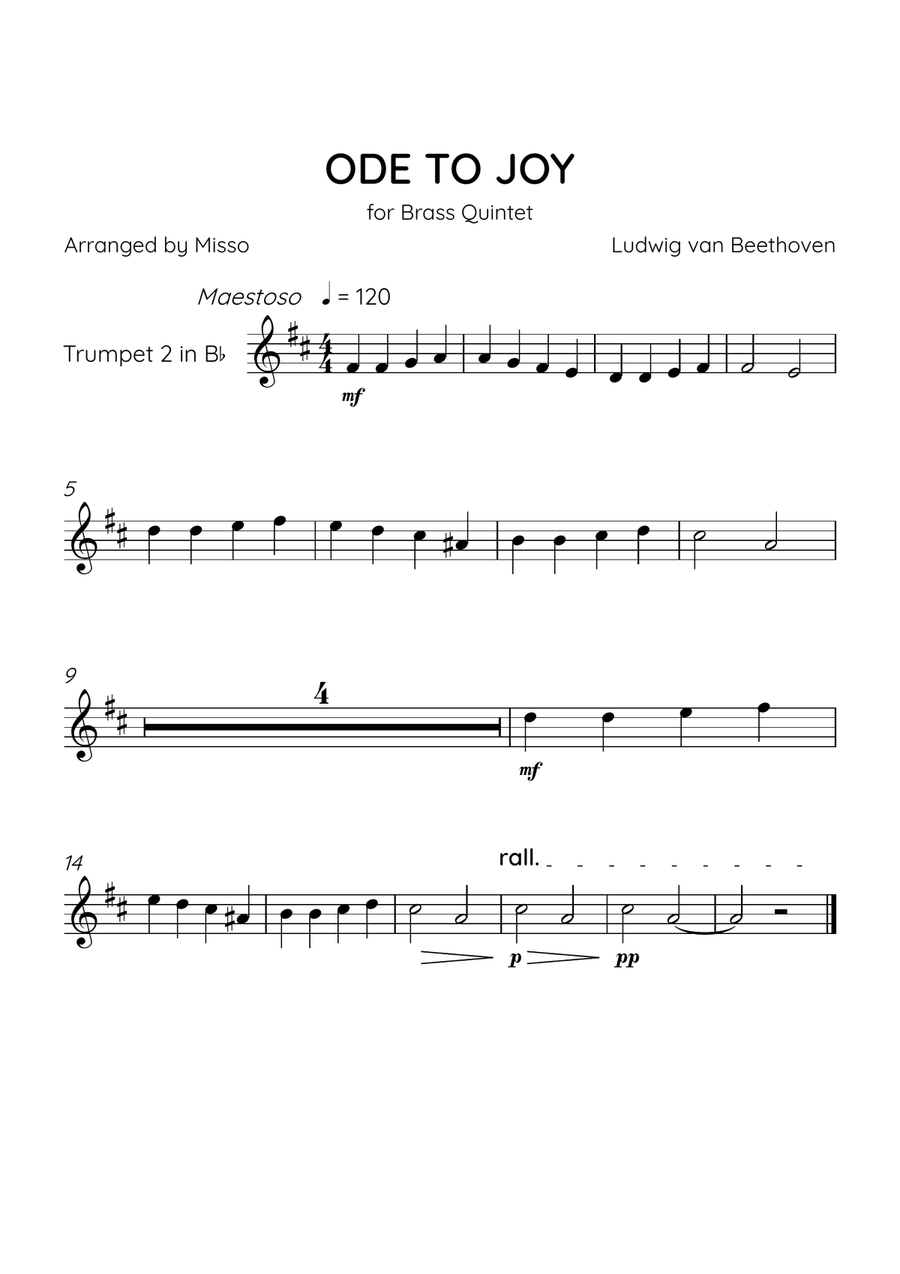 Ode To Joy - Brass Quintet in E Minor - Easy Level Brass Quintet scores gallery preview page 4