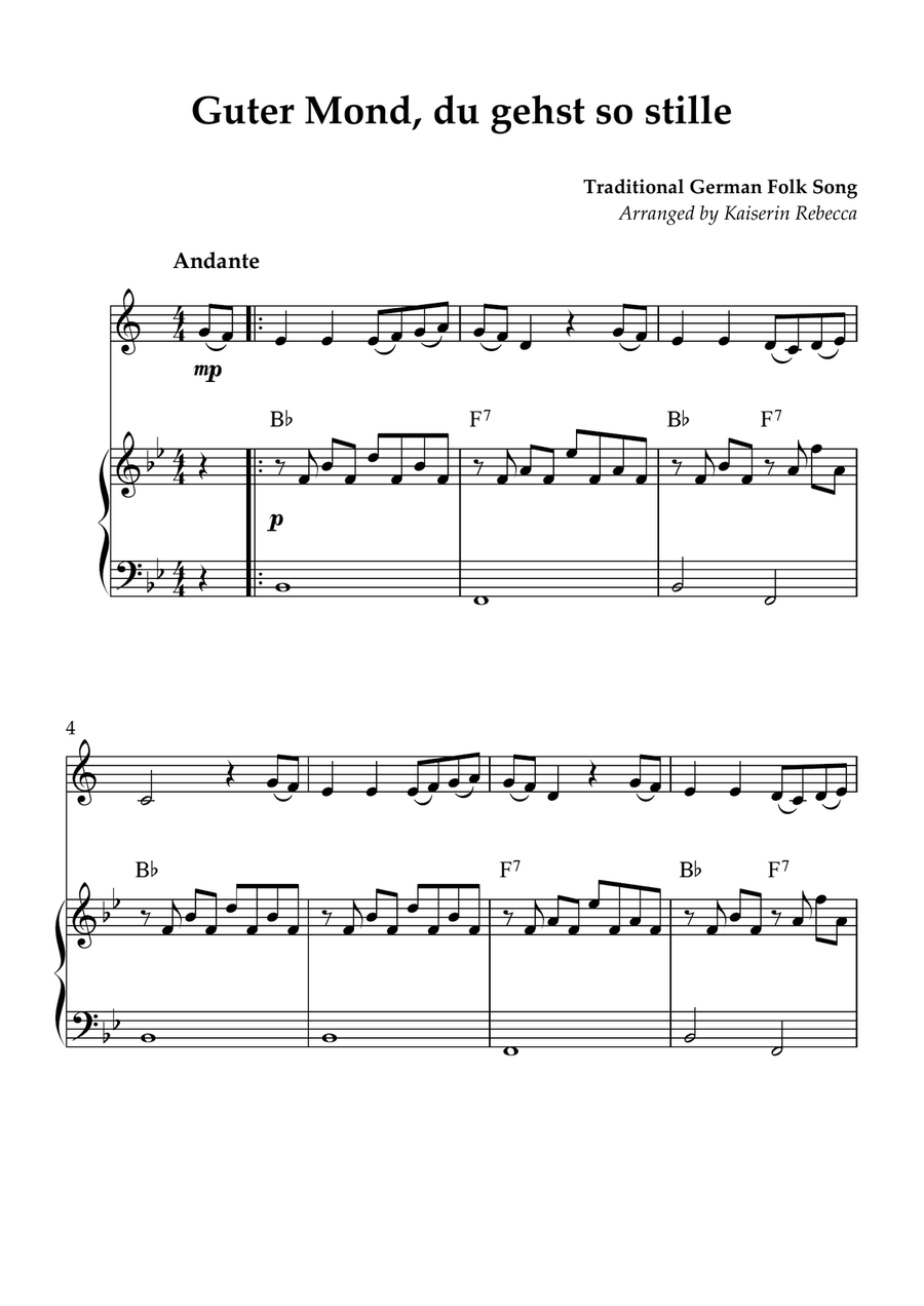 Guter Mond, du gehst so stille B-Flat Clarinet scores gallery preview page 1