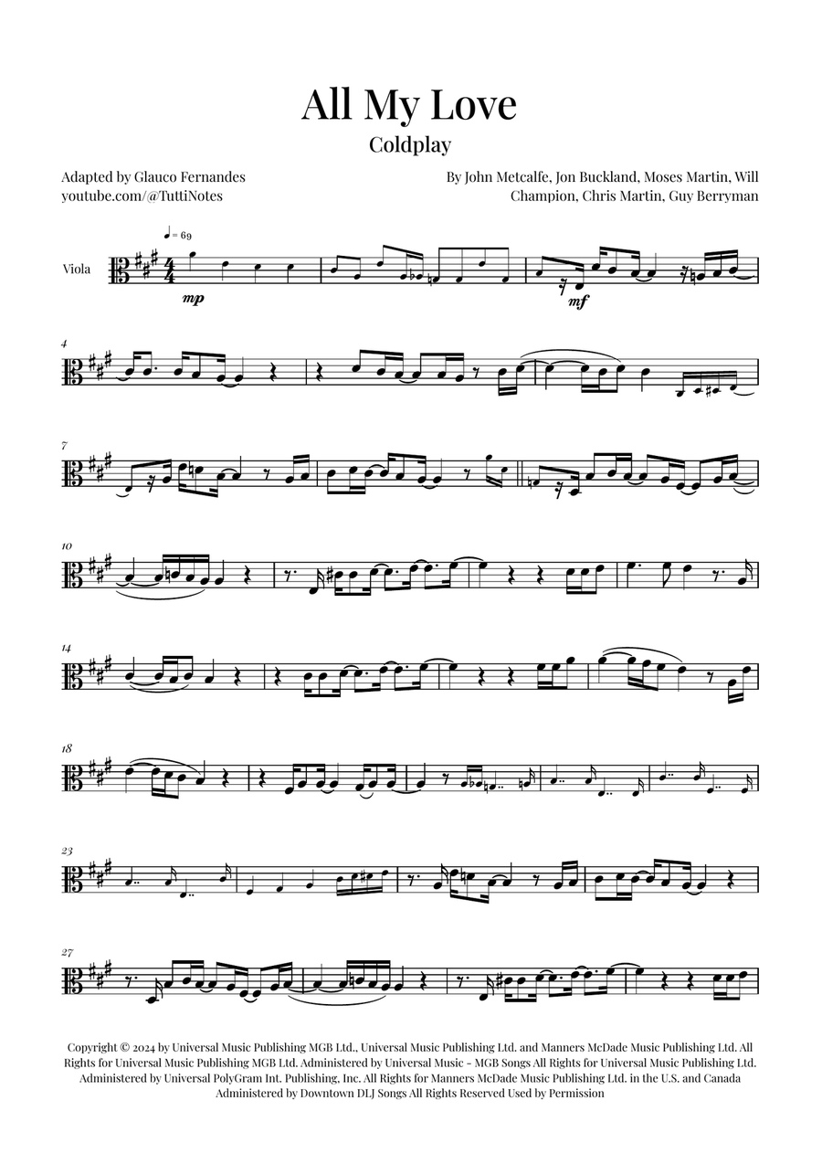 All My Love Viola Solo scores gallery preview page 1