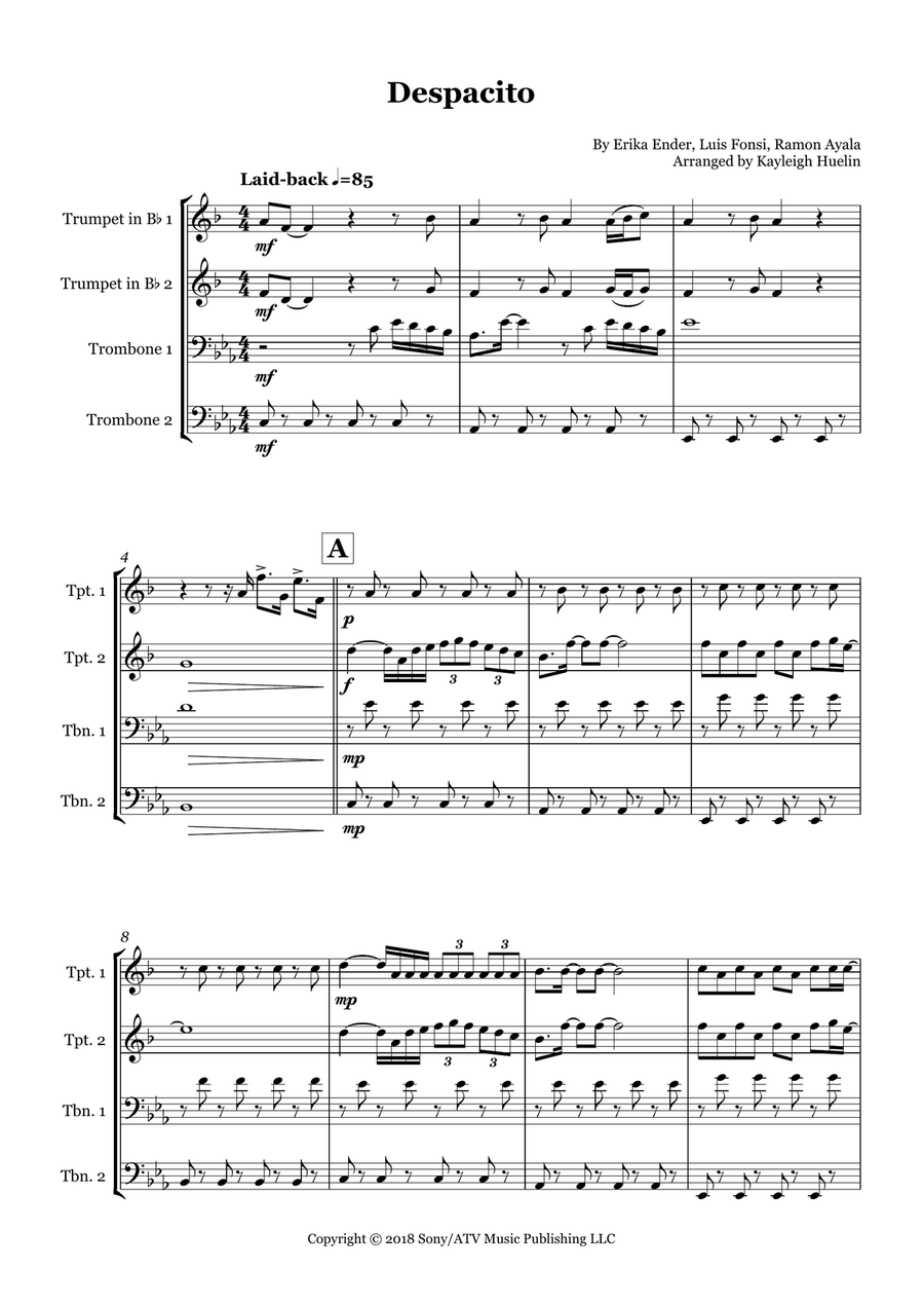 Despacito Despacito Brass Quartet scores gallery preview page 1