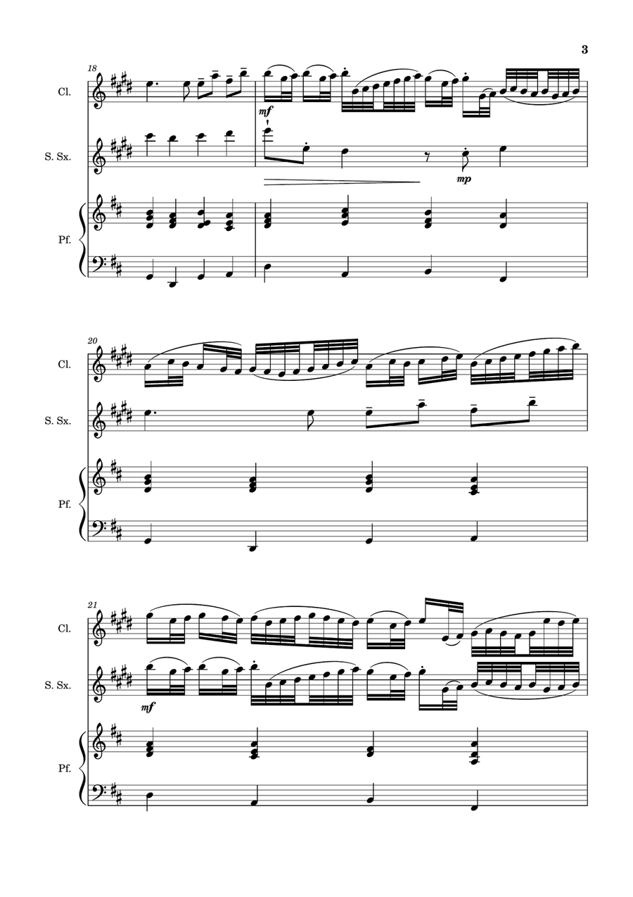 Canon in D Major, P.37; T.337. Clarinet, S. Sax and Piano. Score and Parts Woodwind Duet scores gallery preview page 3