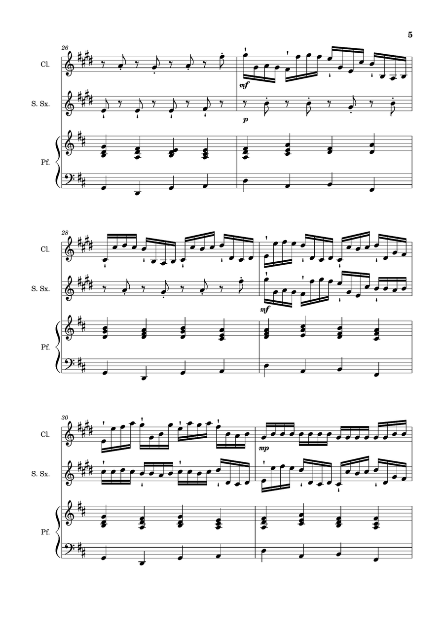 Canon in D Major, P.37; T.337. Clarinet, S. Sax and Piano. Score and Parts Woodwind Duet scores gallery preview page 5