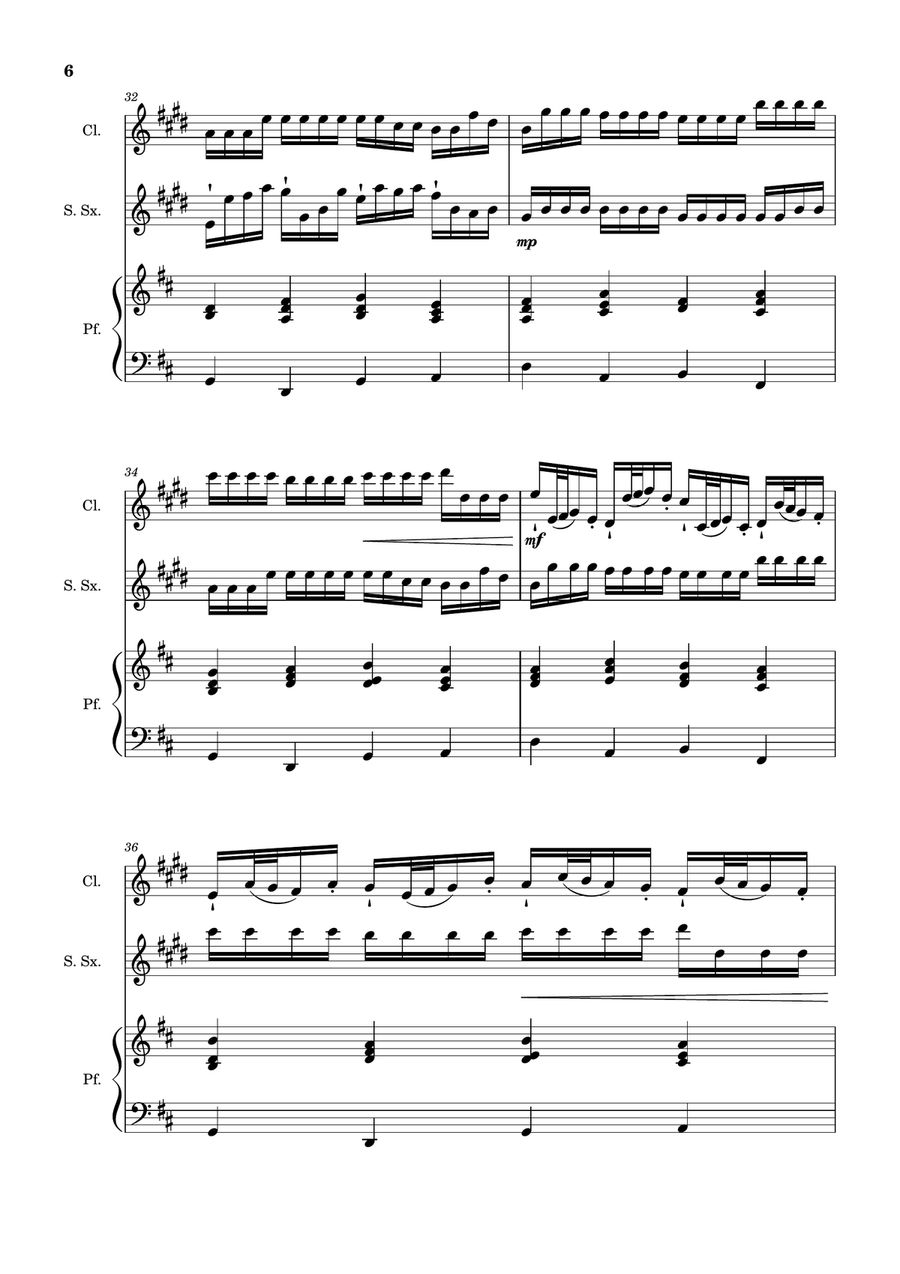 Canon in D Major, P.37; T.337. Clarinet, S. Sax and Piano. Score and Parts Woodwind Duet scores gallery preview page 6