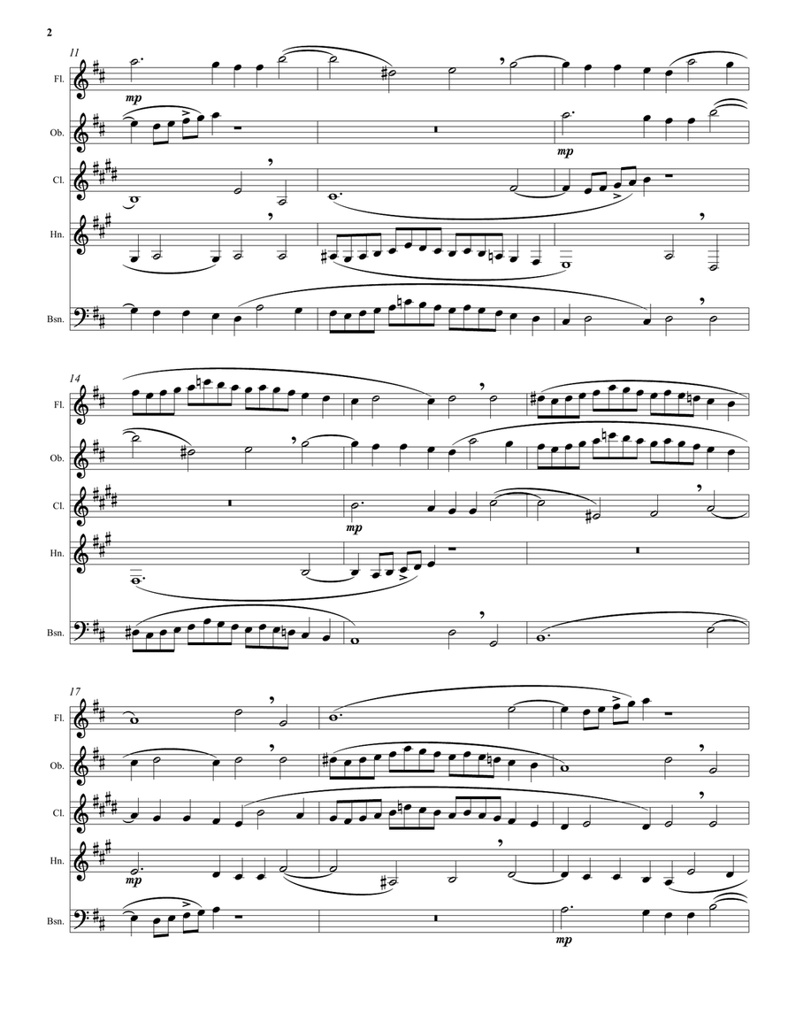 Kyrie canon by Mozart arranged for wind quintet Woodwind Quintet scores gallery preview page 2