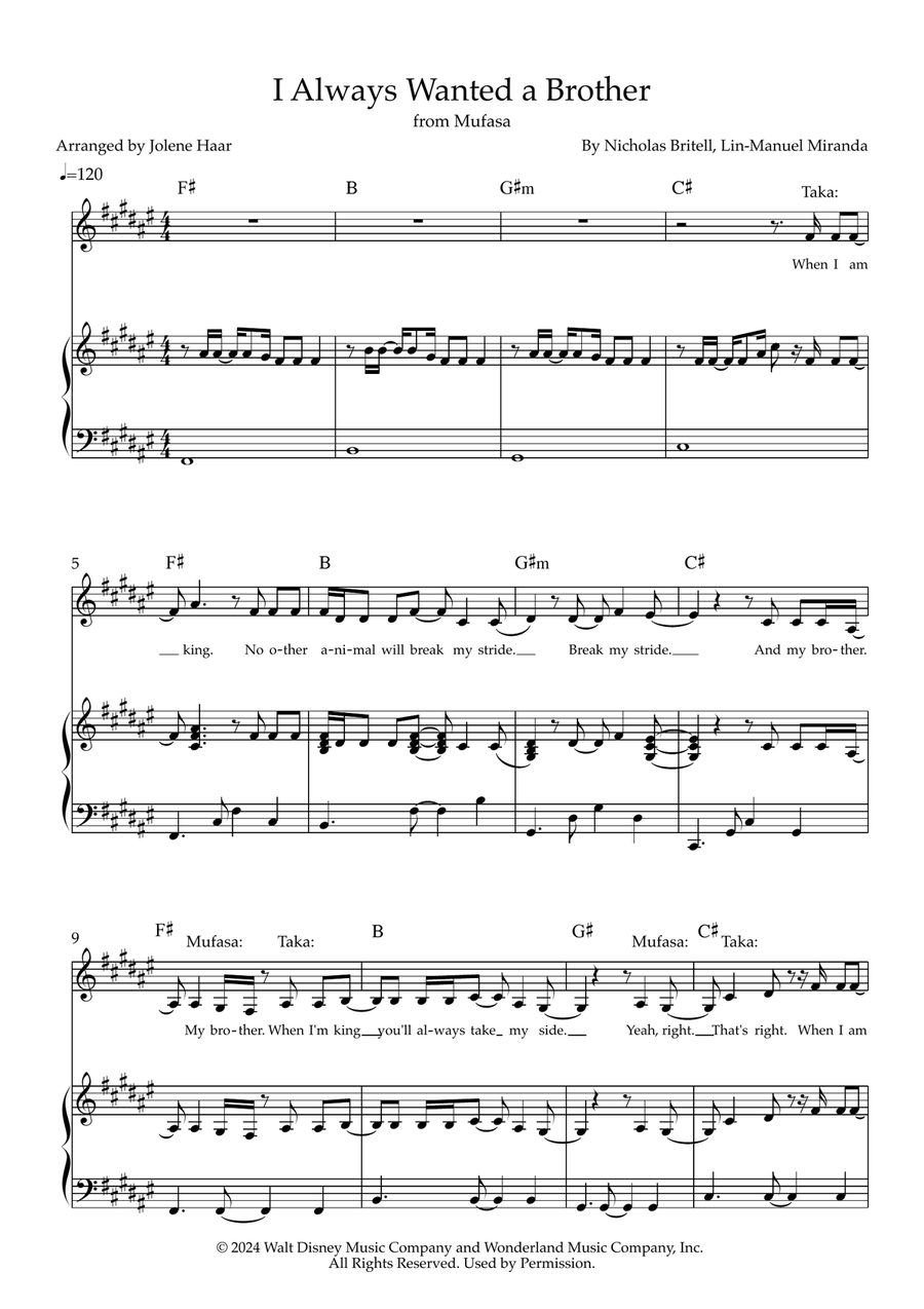 I Always Wanted A Brother Piano, Vocal scores gallery preview page 1