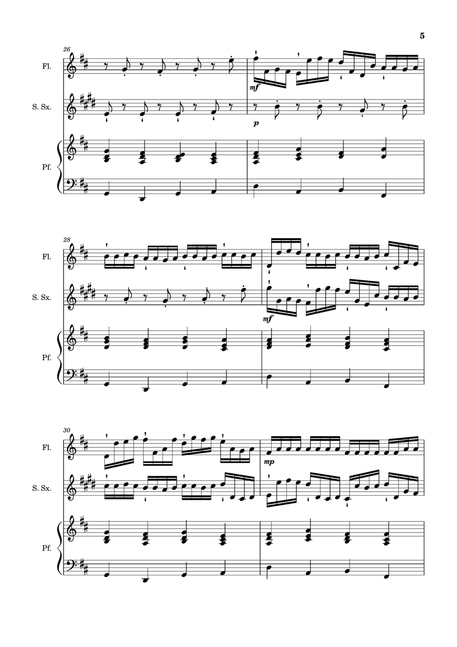 Canon in D Major, P.37; T.337. Flute, S. Sax and Piano. Score and Parts Woodwind Duet scores gallery preview page 5
