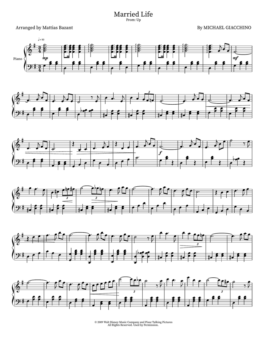 Married Life Married Life Piano scores gallery preview page 1