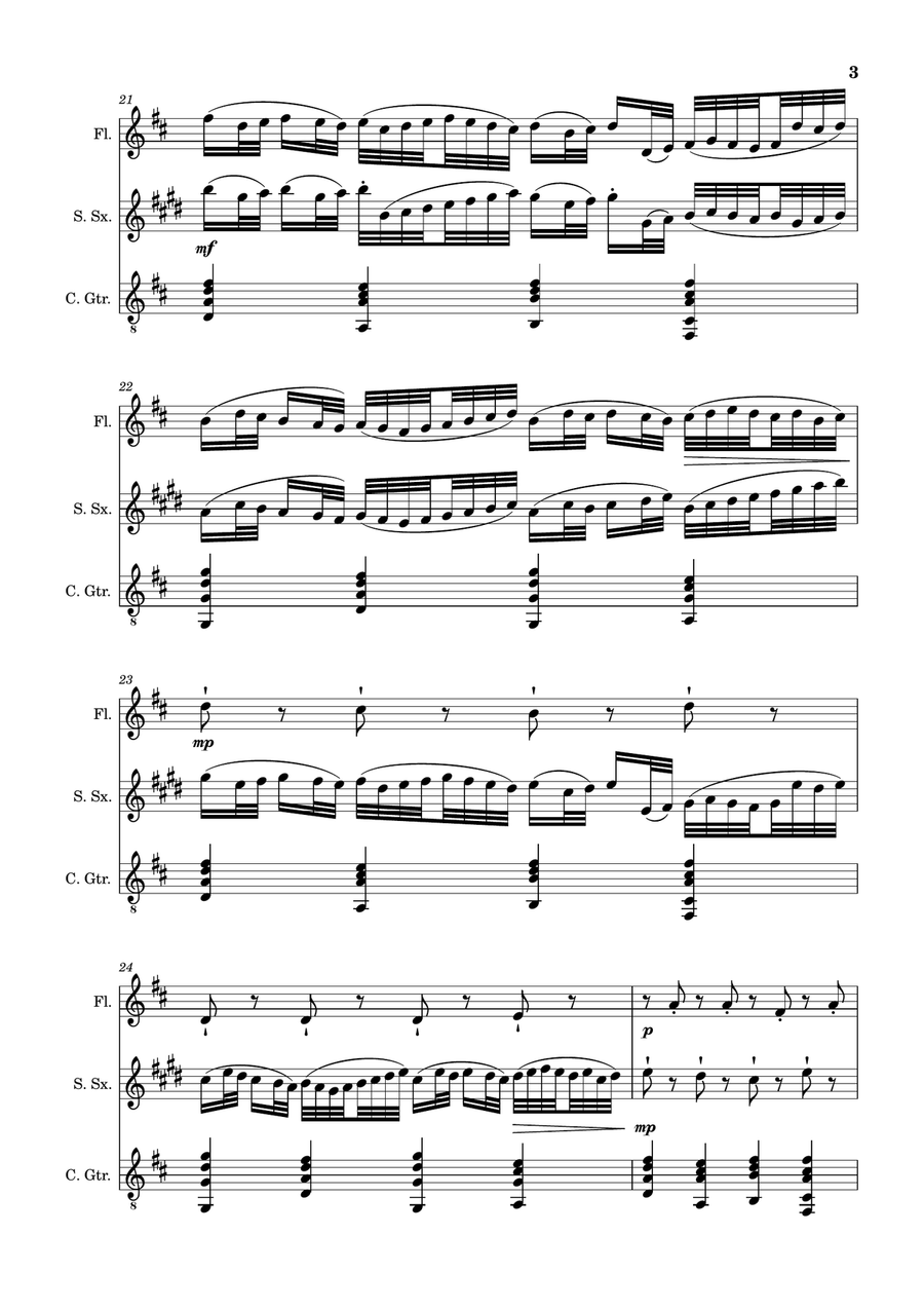 Canon in D Major, P.37; T.337. Flute, S. Sax and Guitar. Score and Parts Chamber Music scores gallery preview page 3