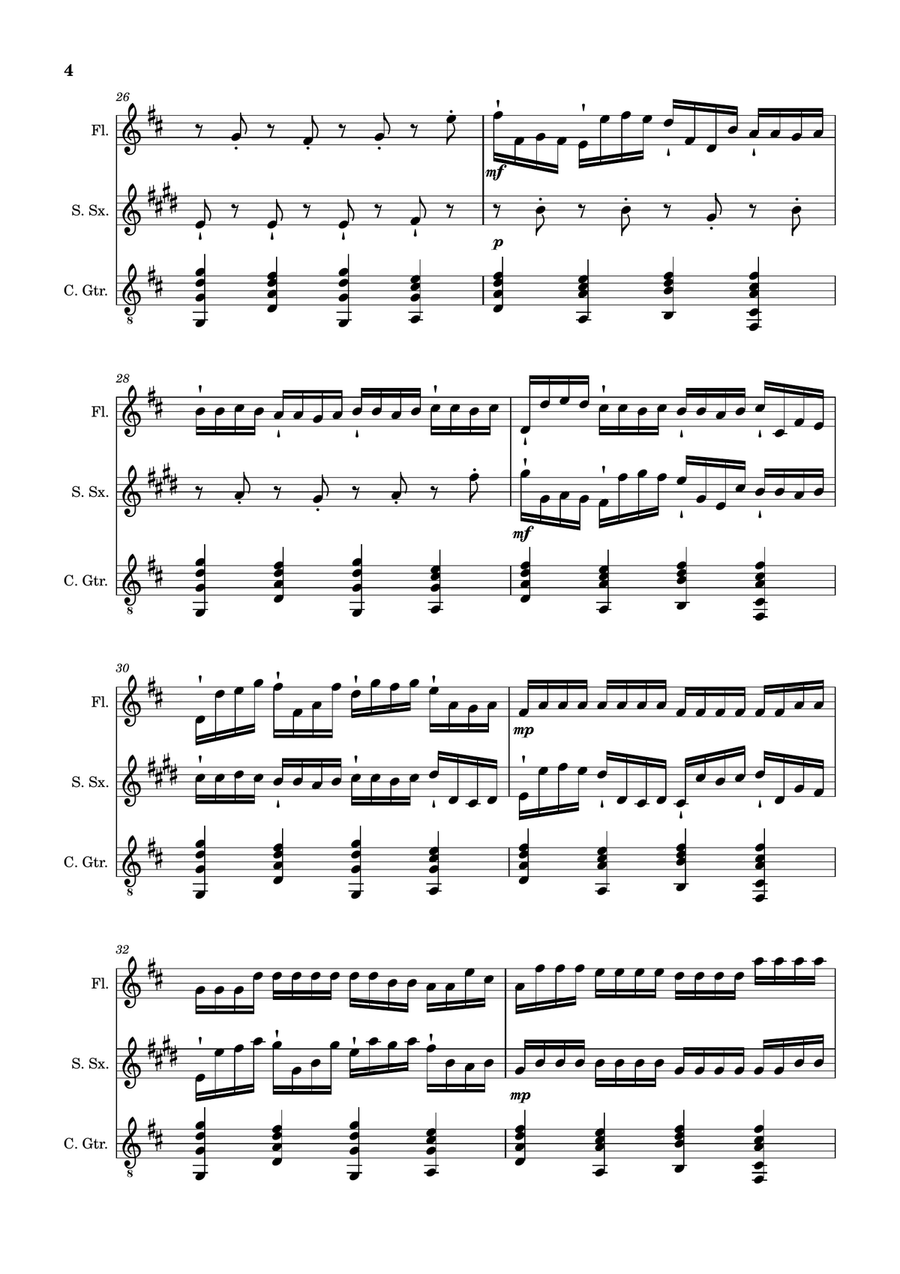 Canon in D Major, P.37; T.337. Flute, S. Sax and Guitar. Score and Parts Chamber Music scores gallery preview page 4