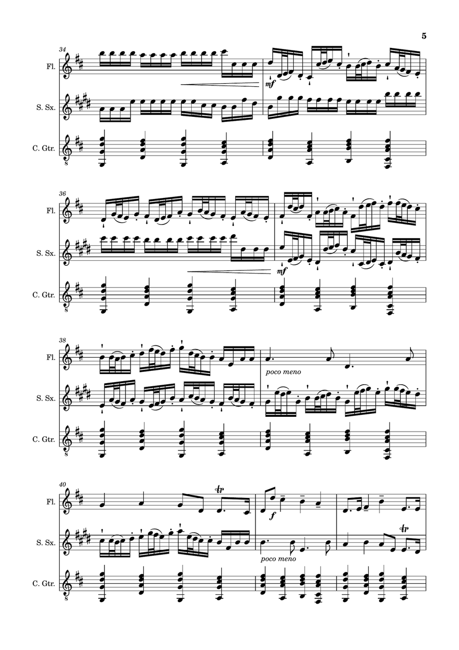 Canon in D Major, P.37; T.337. Flute, S. Sax and Guitar. Score and Parts Chamber Music scores gallery preview page 5