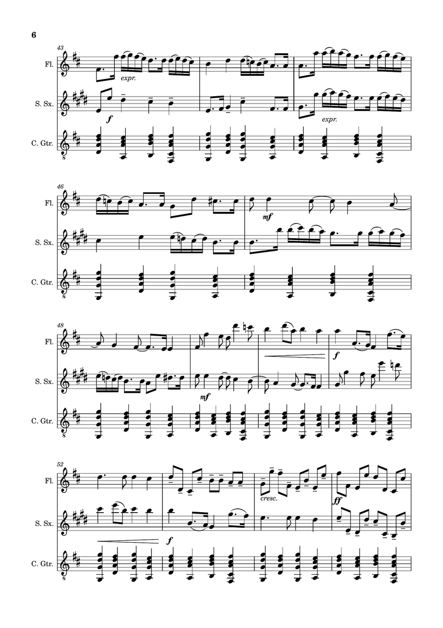 Canon in D Major, P.37; T.337. Flute, S. Sax and Guitar. Score and Parts Chamber Music scores gallery preview page 6