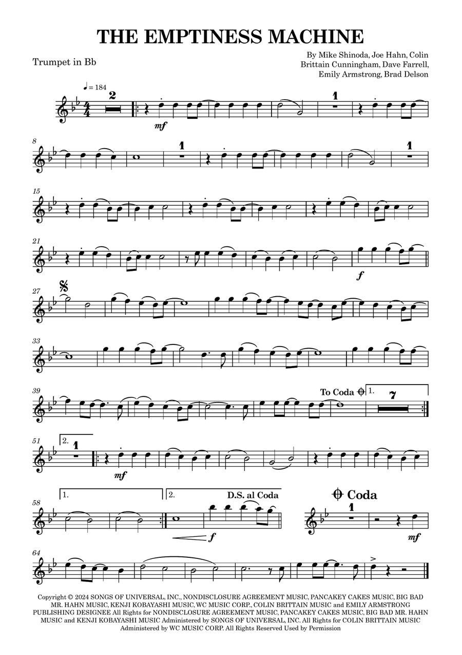 The Emptiness Machine The Emptiness Machine B-Flat Trumpet scores gallery preview page 1