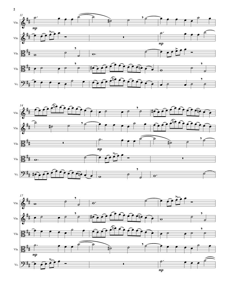 Kyrie canon by Mozart arranged for string quintet (with 2 violas) String Quintet scores gallery preview page 2