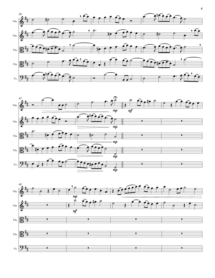 Kyrie canon by Mozart arranged for string quintet (with 2 violas) String Quintet scores gallery preview page 5
