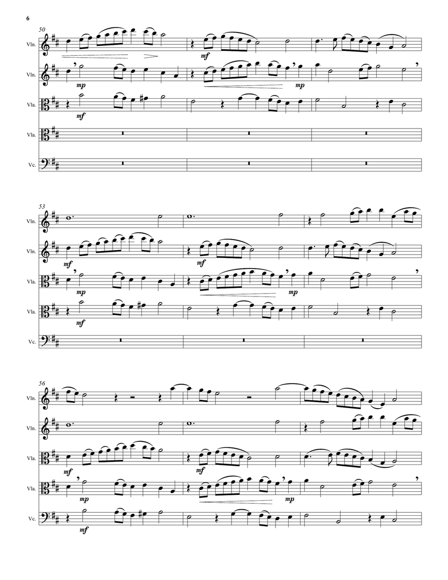 Kyrie canon by Mozart arranged for string quintet (with 2 violas) String Quintet scores gallery preview page 6