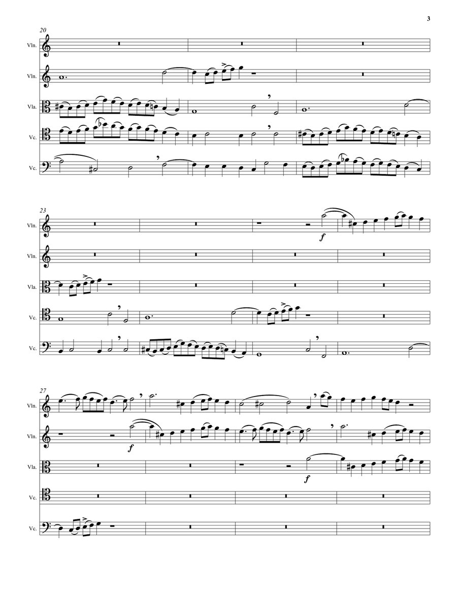 Kyrie canon by Mozart arranged for string quintet (with 2 cellos) String Quintet scores gallery preview page 3