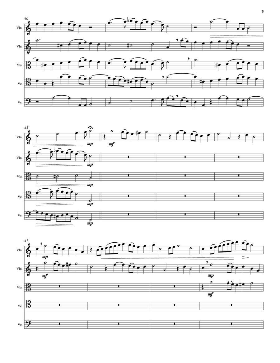 Kyrie canon by Mozart arranged for string quintet (with 2 cellos) String Quintet scores gallery preview page 5