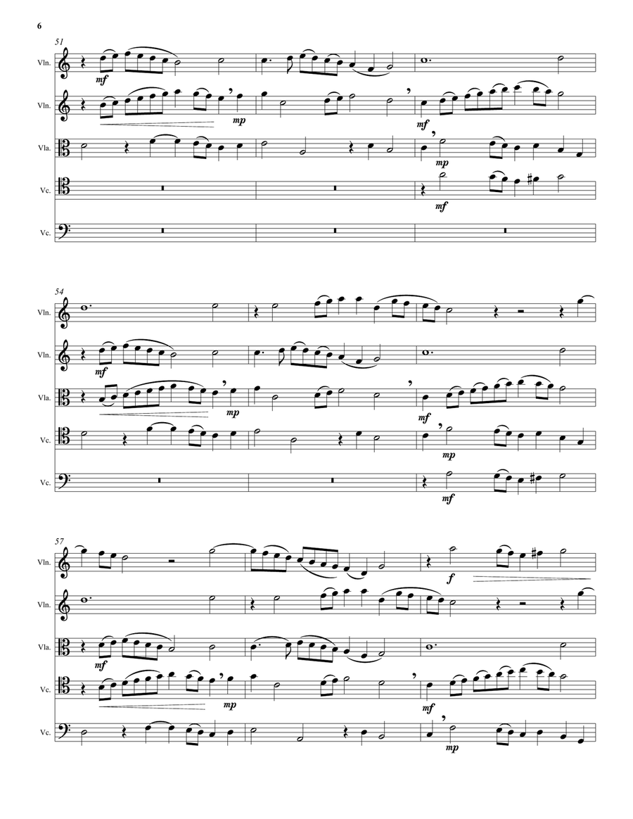 Kyrie canon by Mozart arranged for string quintet (with 2 cellos) String Quintet scores gallery preview page 6