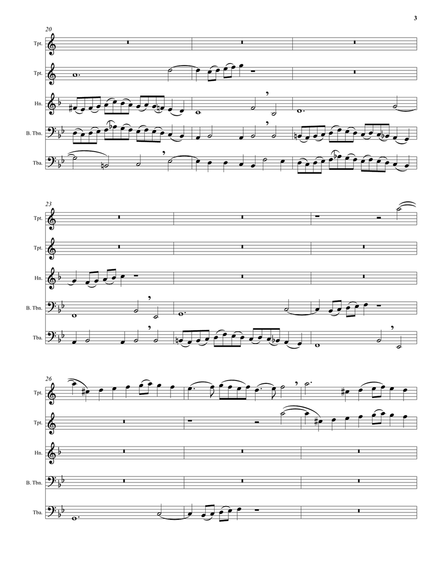 Kyrie canon by Mozart arranged for brass quintet (2 trumpets, horn, bass trombone, tuba) Brass Quintet scores gallery preview page 3