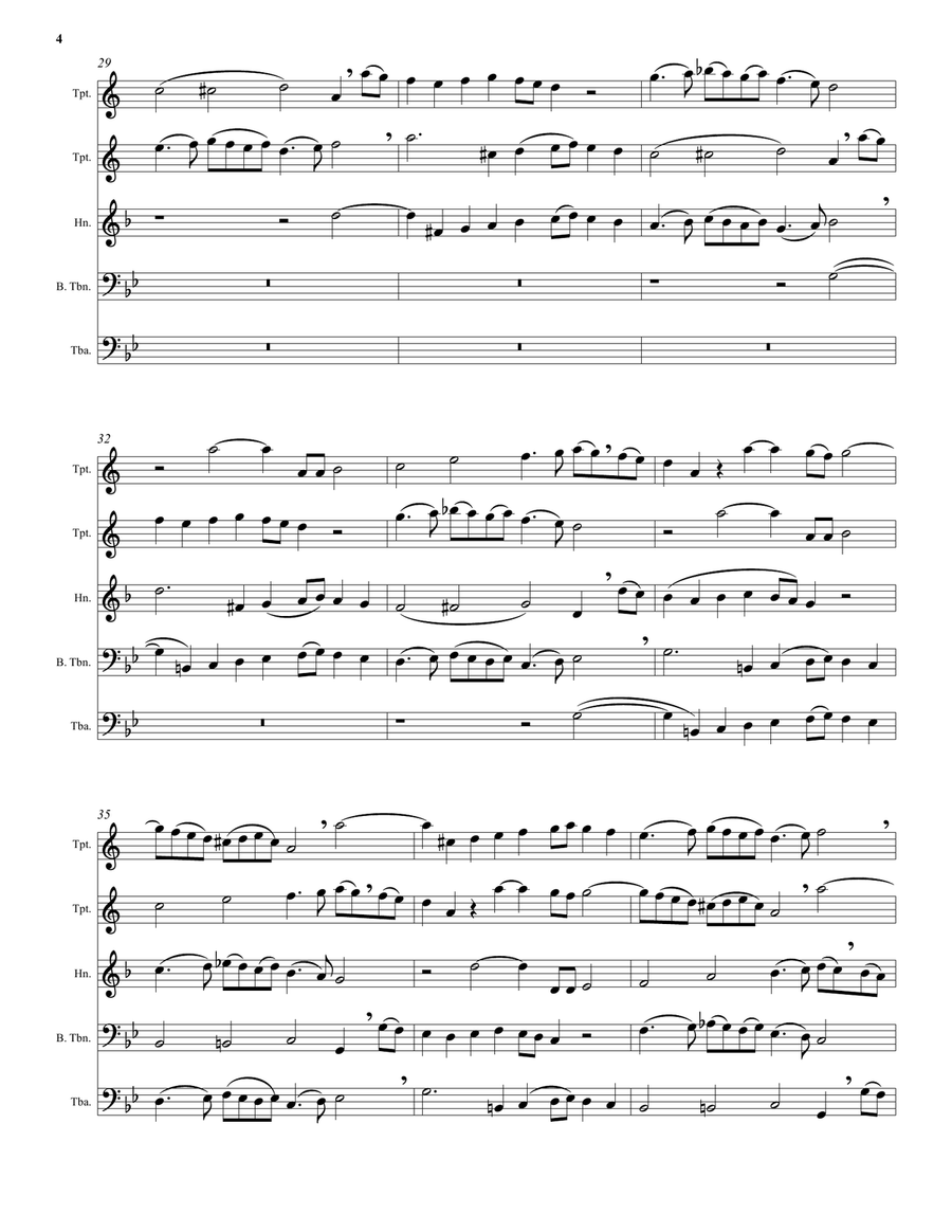 Kyrie canon by Mozart arranged for brass quintet (2 trumpets, horn, bass trombone, tuba) Brass Quintet scores gallery preview page 4