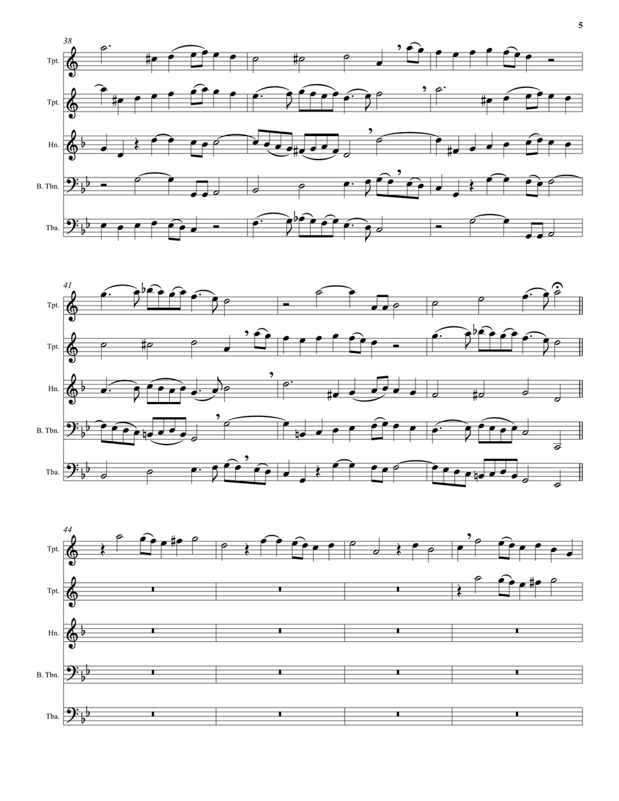 Kyrie canon by Mozart arranged for brass quintet (2 trumpets, horn, bass trombone, tuba) Brass Quintet scores gallery preview page 5