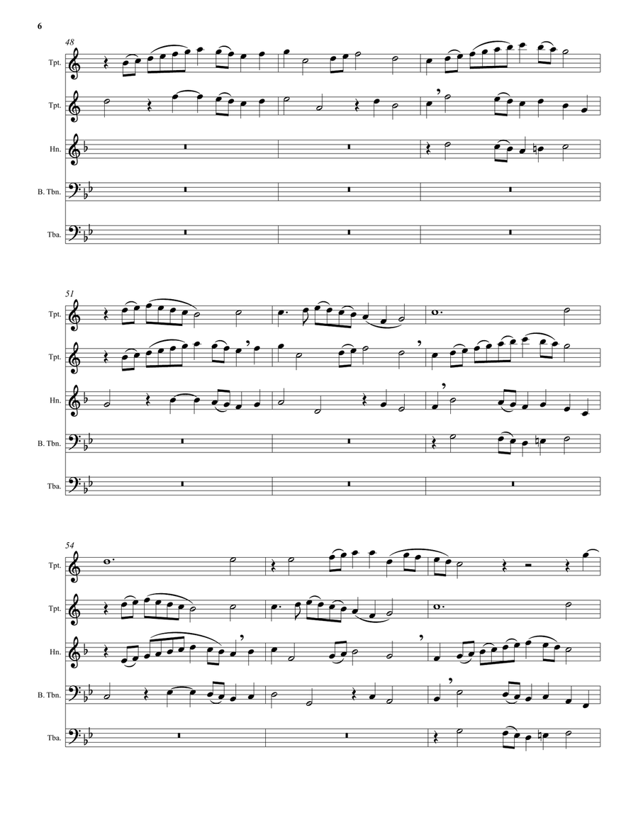 Kyrie canon by Mozart arranged for brass quintet (2 trumpets, horn, bass trombone, tuba) Brass Quintet scores gallery preview page 6