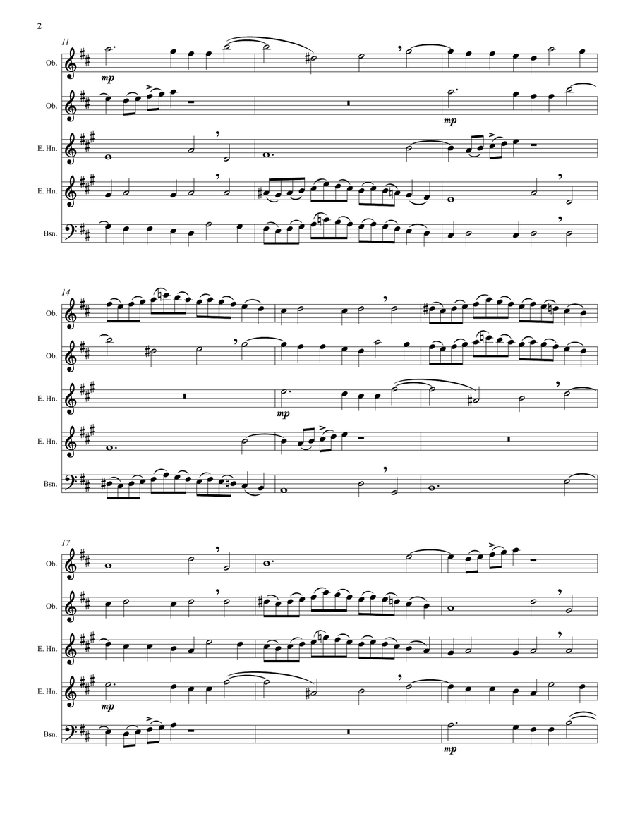 Kyrie canon by Mozart arranged for double-reed quintet (2 oboes, 2 cors anglais, 1 bassoon) by Wolfgang Amadeus Mozart Small Ensemble - Digital Sheet Music page 2