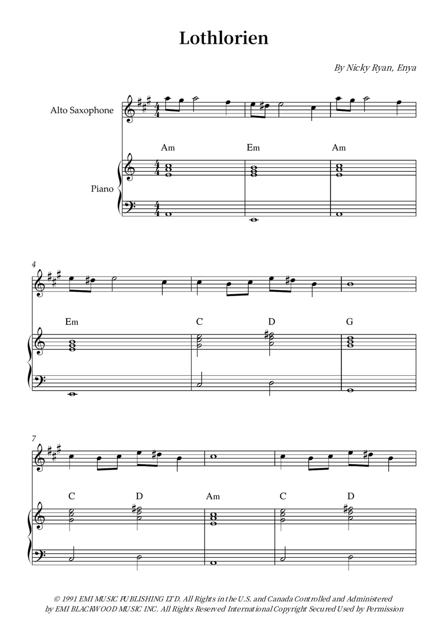 Lothlorien Lothlorien Alto Saxophone scores gallery preview page 1