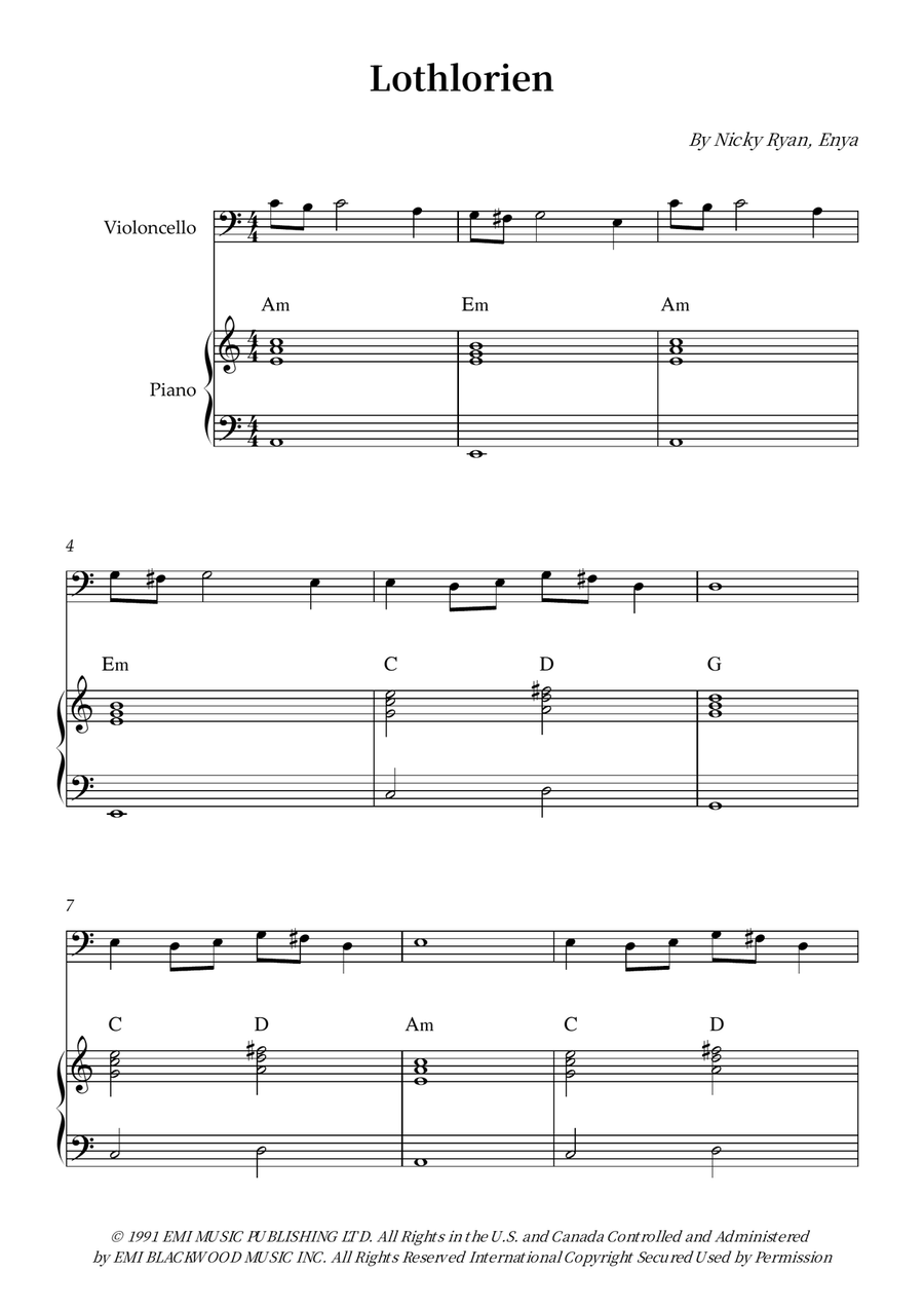 Lothlorien Lothlorien Piano scores gallery preview page 1