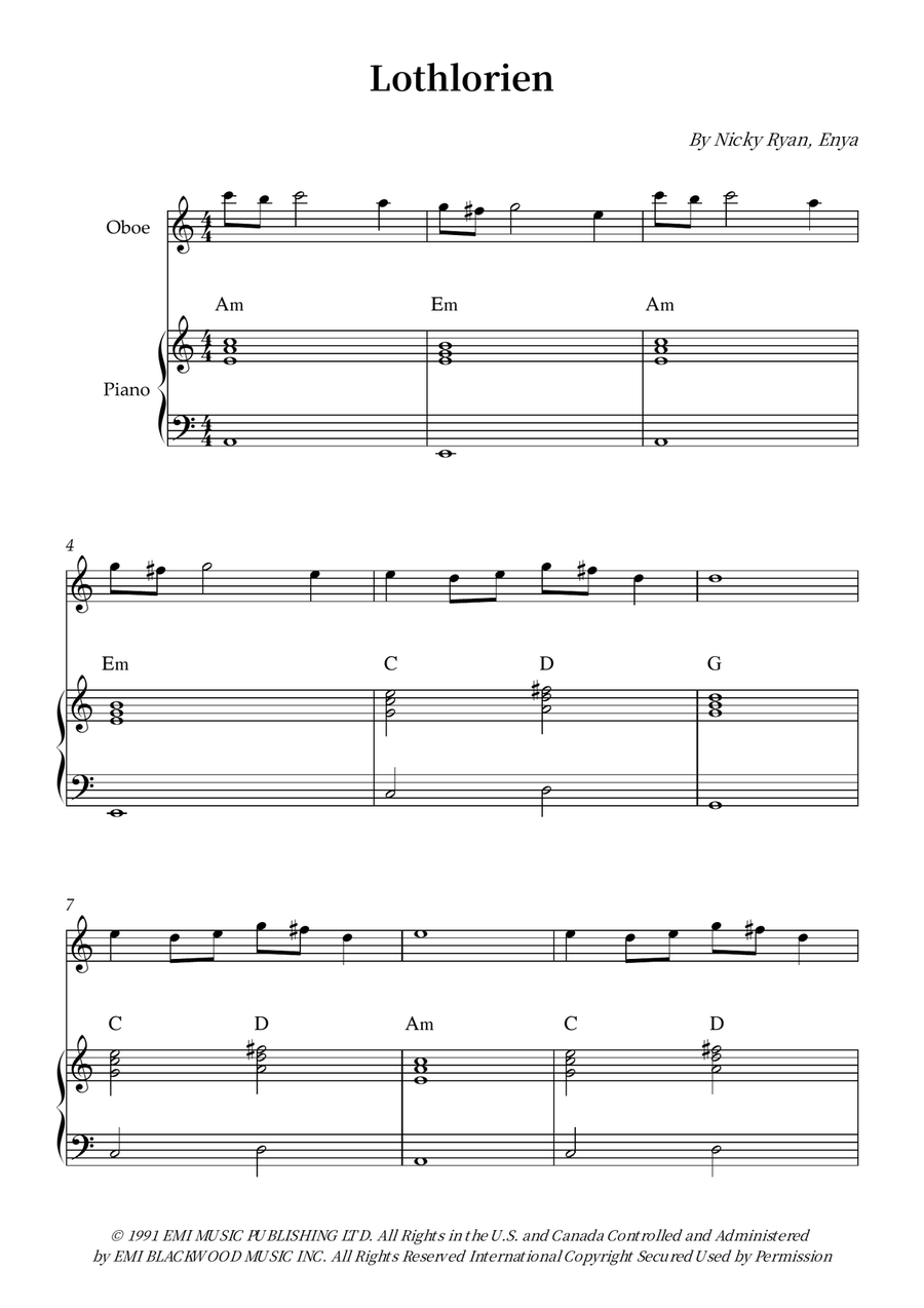 Lothlorien Lothlorien Piano scores gallery preview page 1