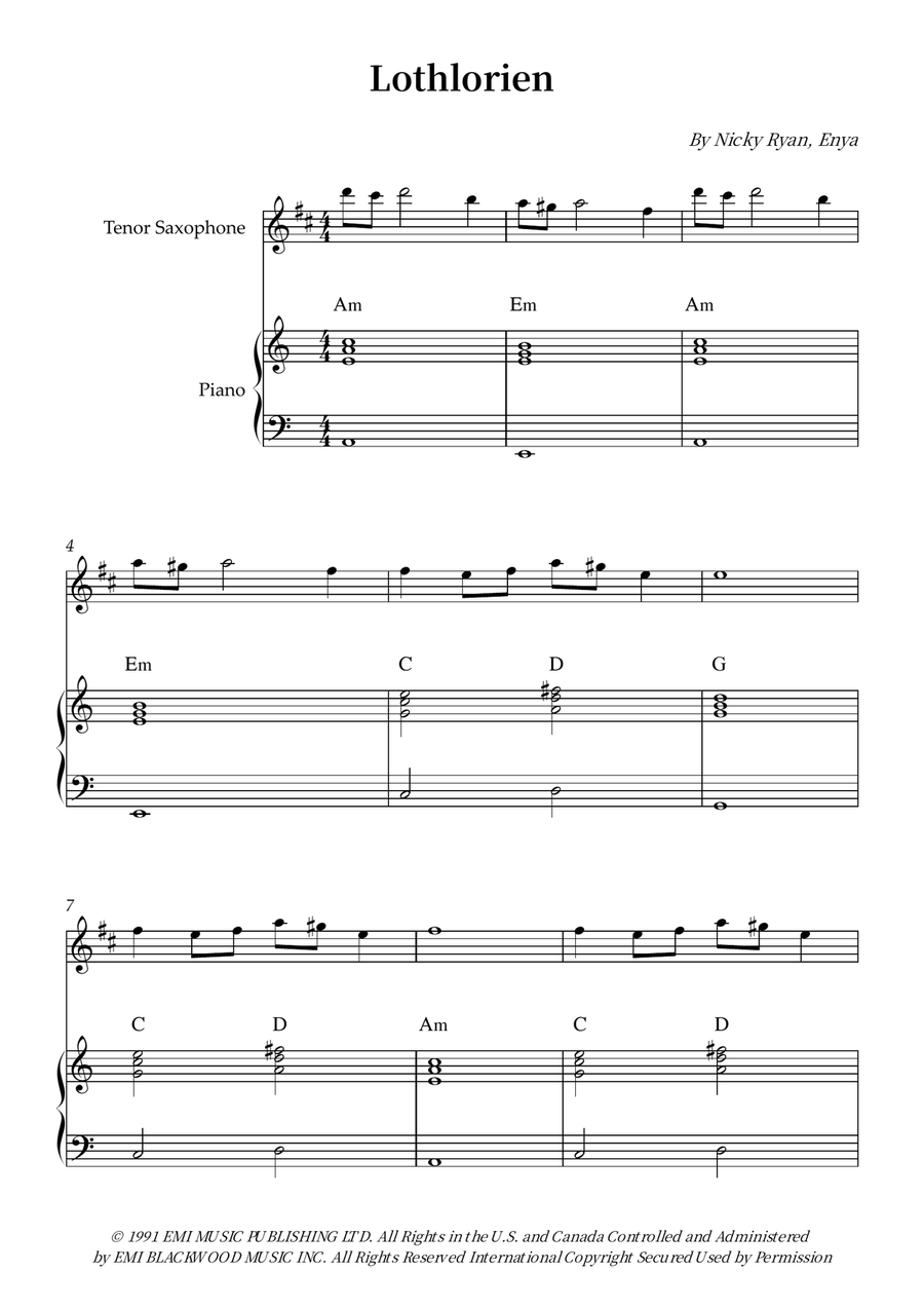 Lothlorien Lothlorien Tenor Saxophone scores gallery preview page 1