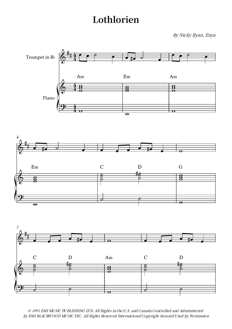 Lothlorien Lothlorien B-Flat Trumpet scores gallery preview page 1