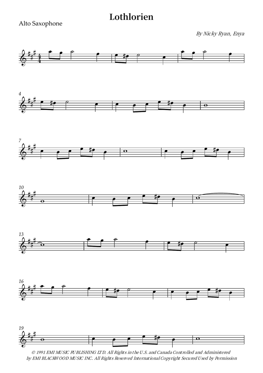 Lothlorien Lothlorien Alto Saxophone scores gallery preview page 1