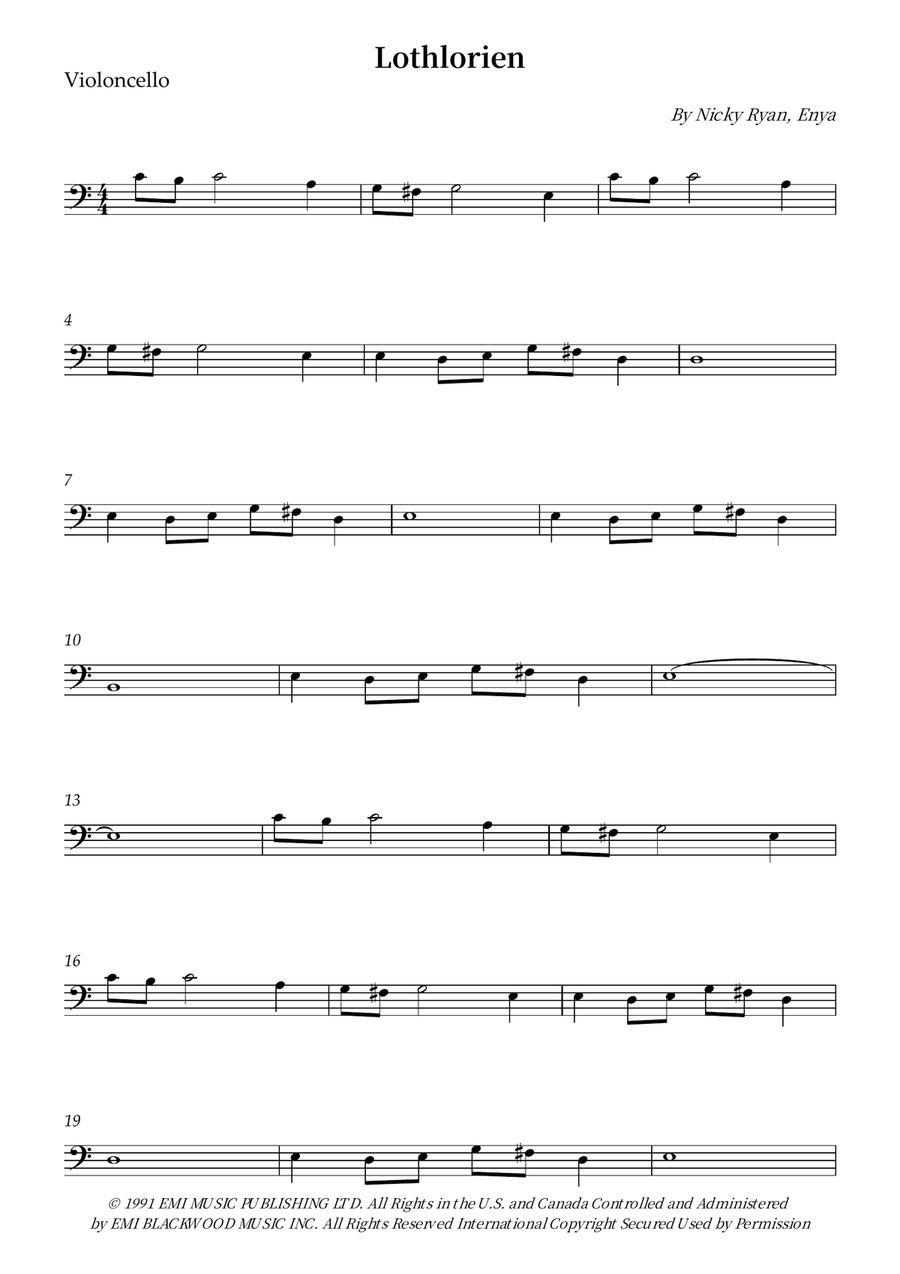Lothlorien Lothlorien Cello Solo scores gallery preview page 1