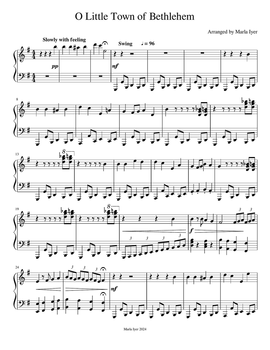 O Little Town of Bethlehem (Blues-y version) Piano Solo scores gallery preview page 1