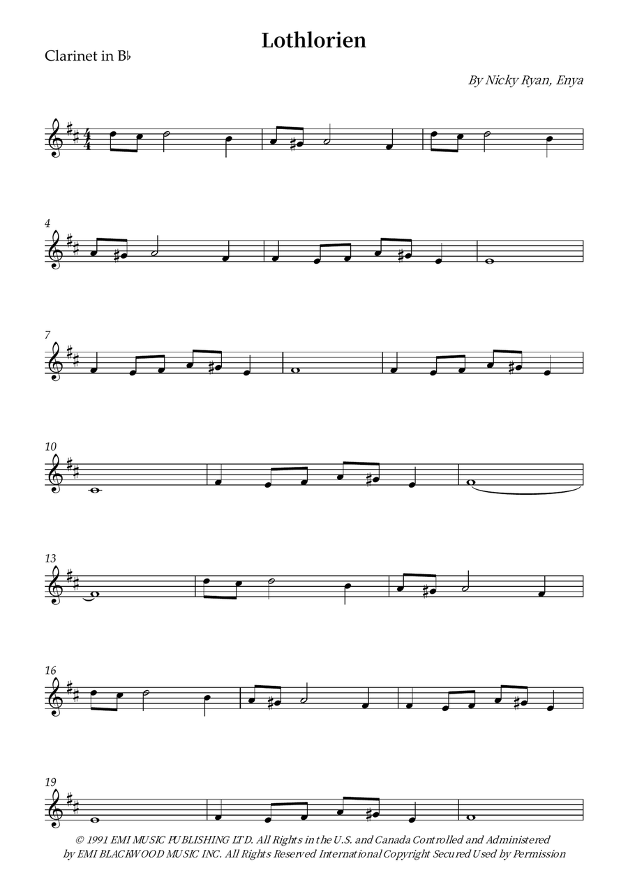 Lothlorien Lothlorien B-Flat Clarinet scores gallery preview page 1