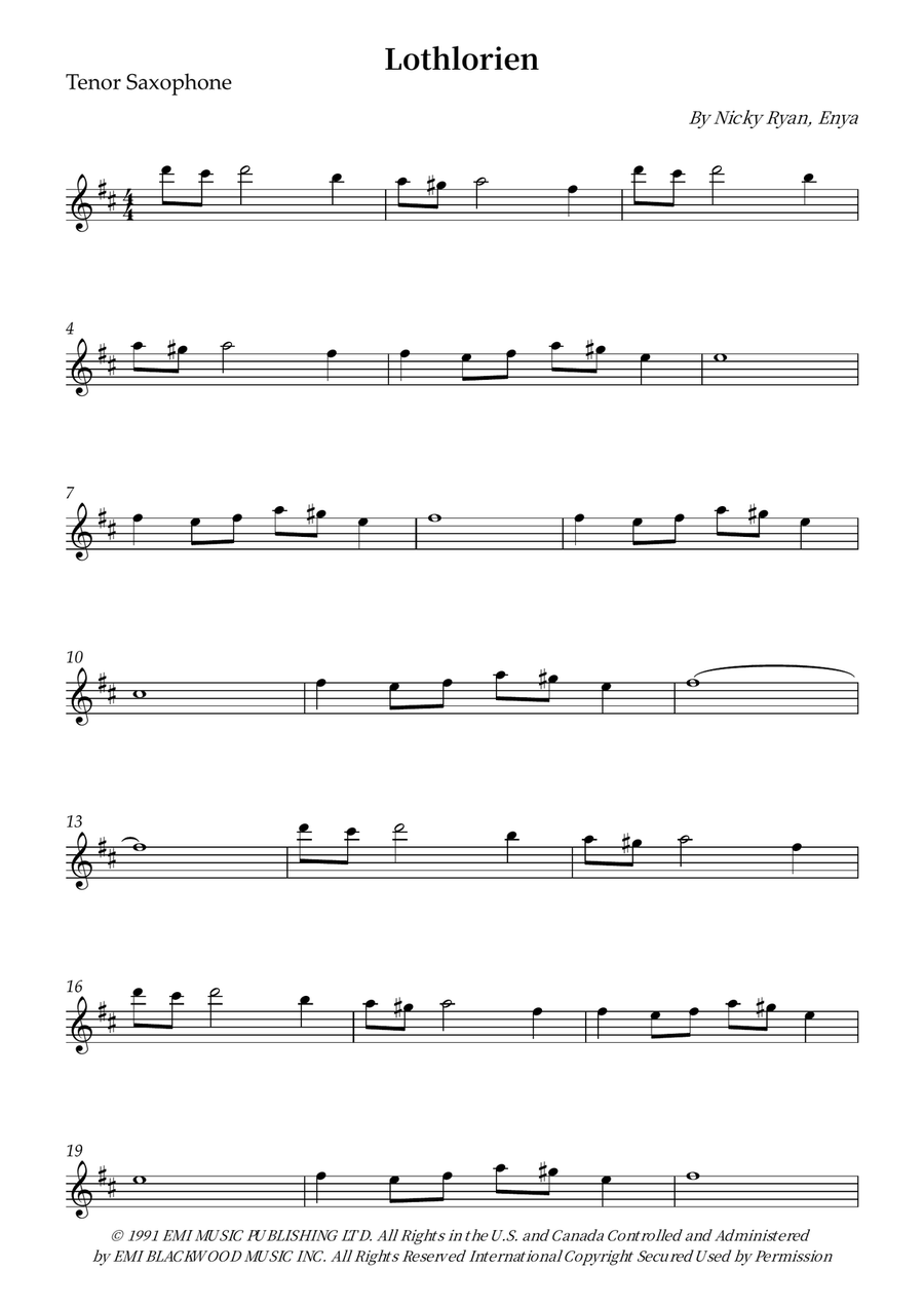 Lothlorien Lothlorien Tenor Saxophone scores gallery preview page 1