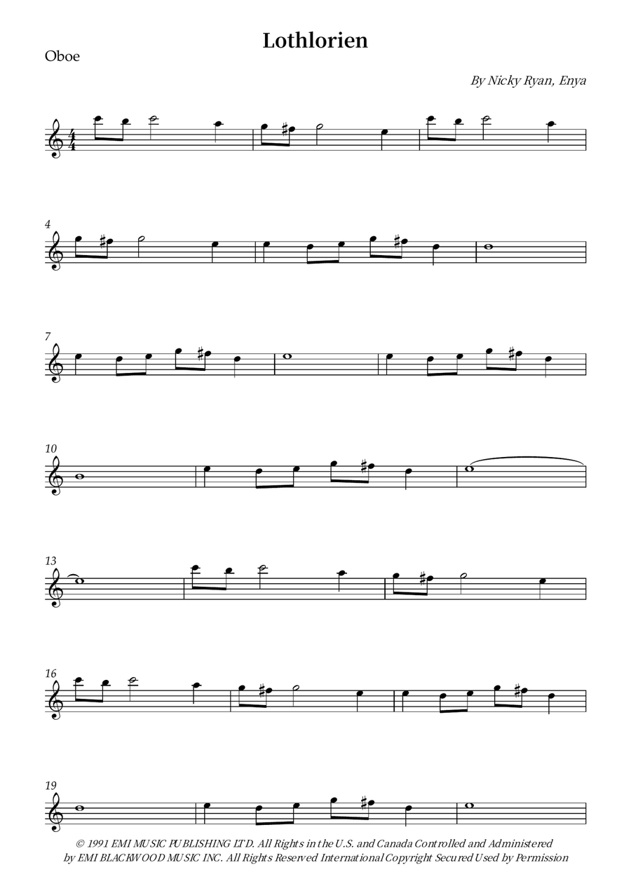 Lothlorien Lothlorien Oboe Solo scores gallery preview page 1