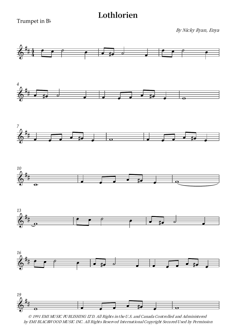 Lothlorien Lothlorien B-Flat Trumpet scores gallery preview page 1