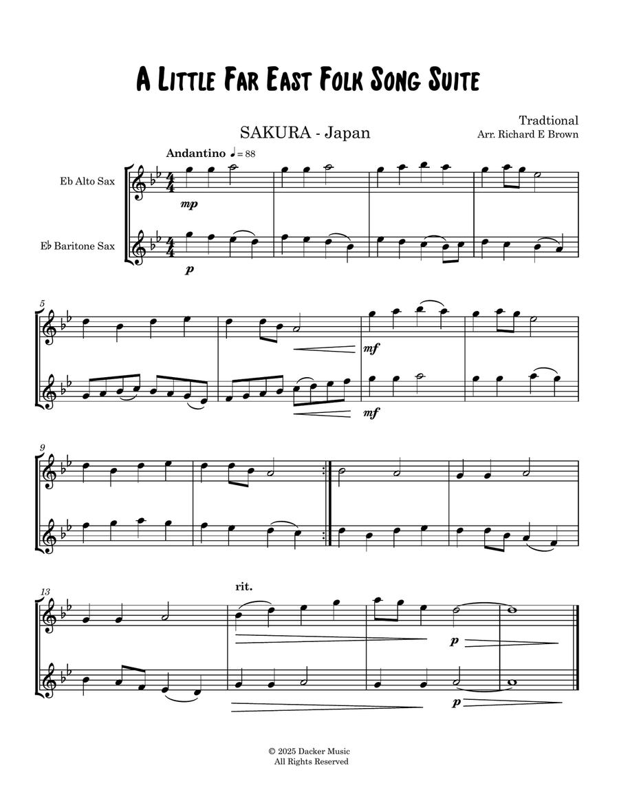 A Little Far East Folk Song Suite for Alto & Baritone Saxophones Baritone Saxophone scores gallery preview page 3