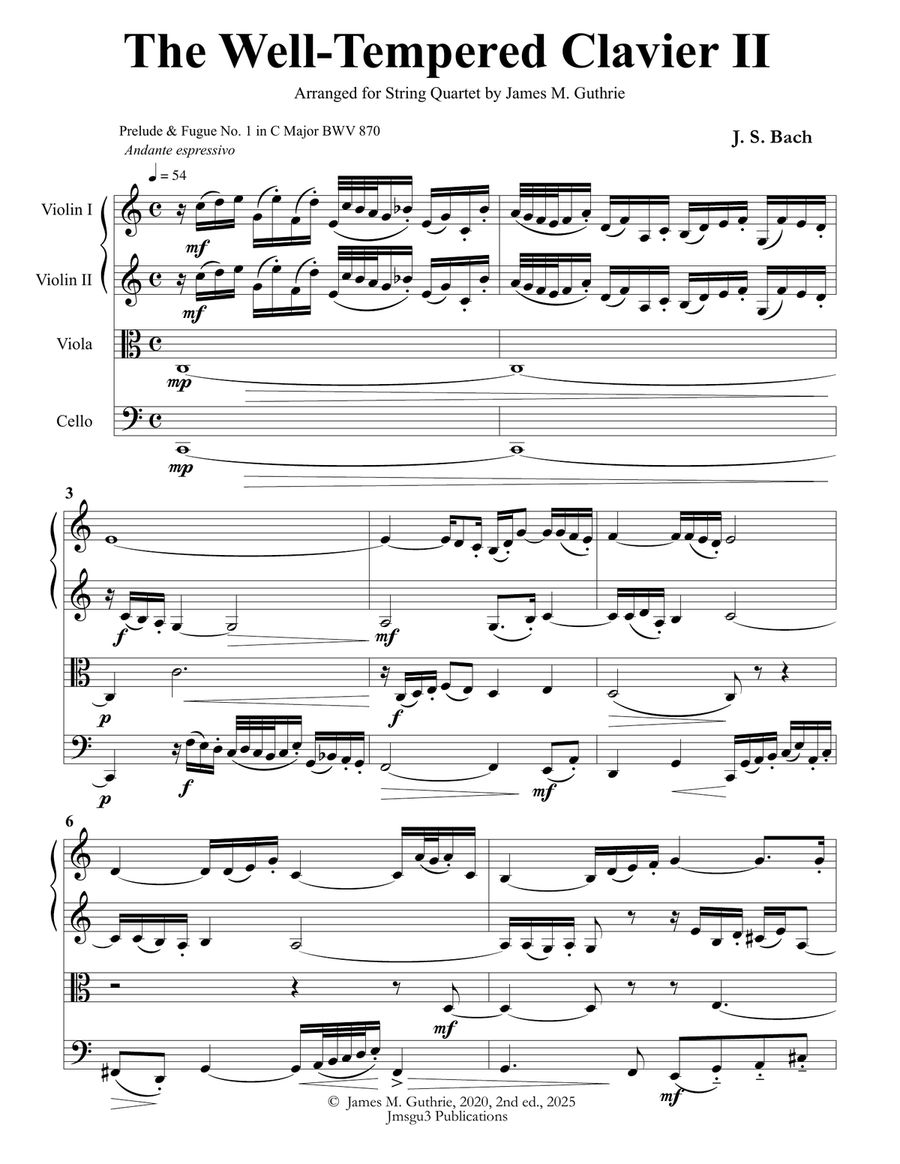 Bach: The Well-Tempered Clavier II for String Quartet String Quartet scores gallery preview page 1