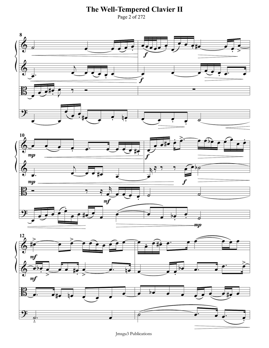 Bach: The Well-Tempered Clavier II for String Quartet String Quartet scores gallery preview page 2