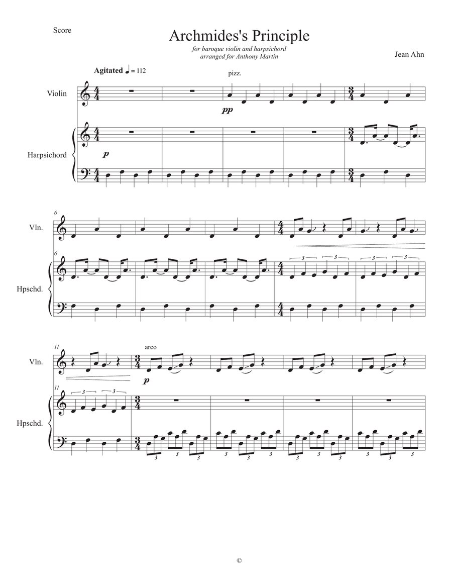 Archimedes' Principle for violin and harpsichord String Duet scores gallery preview page 1