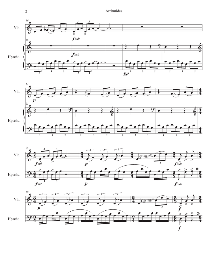 Archimedes' Principle for violin and harpsichord String Duet scores gallery preview page 2