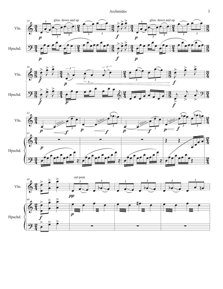 Archimedes' Principle for violin and harpsichord String Duet scores gallery preview page 3