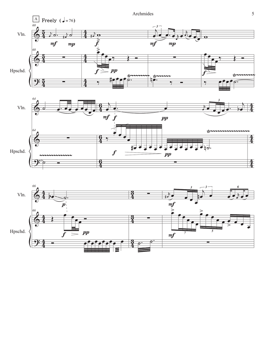 Archimedes' Principle for violin and harpsichord String Duet scores gallery preview page 5