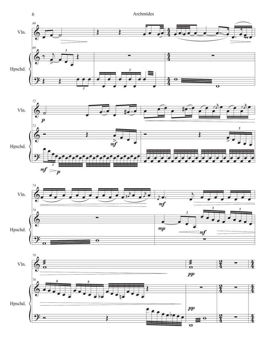 Archimedes' Principle for violin and harpsichord String Duet scores gallery preview page 6