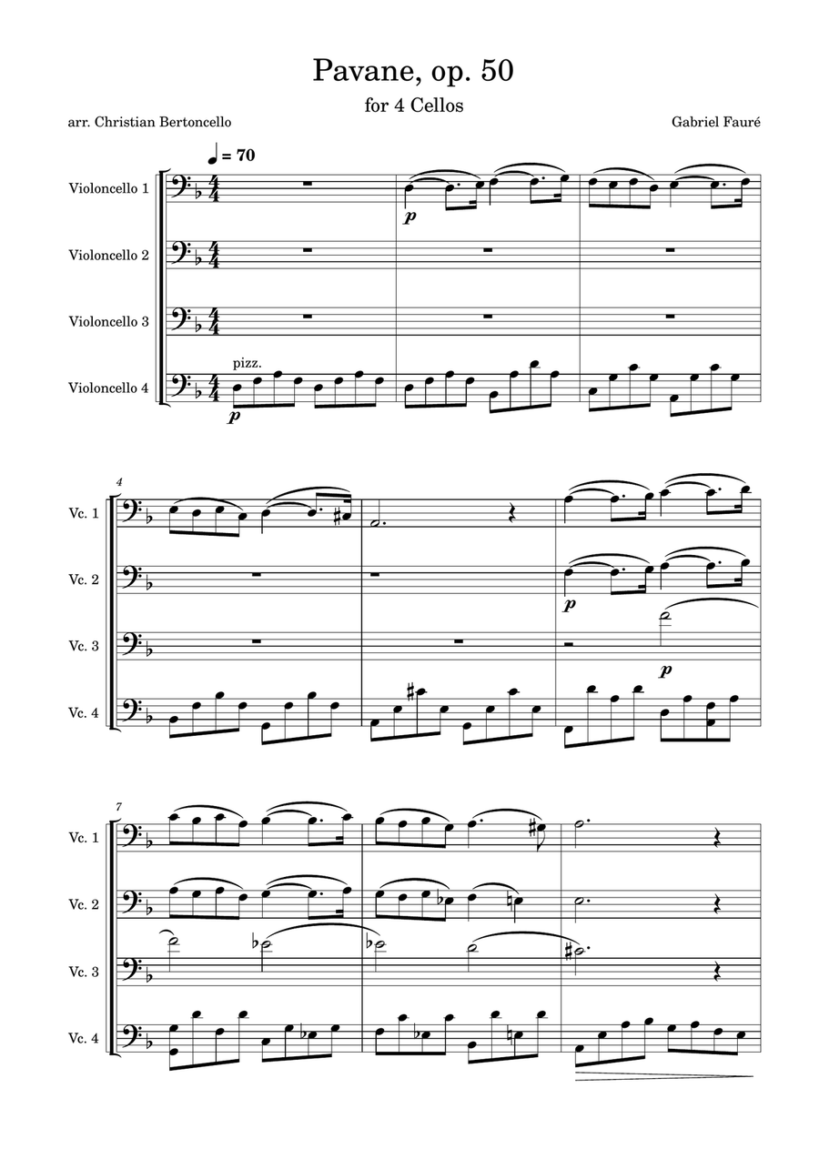 Pavane, op. 50 arranged for cello ensemble (4 Cellos) String Quartet scores gallery preview page 1