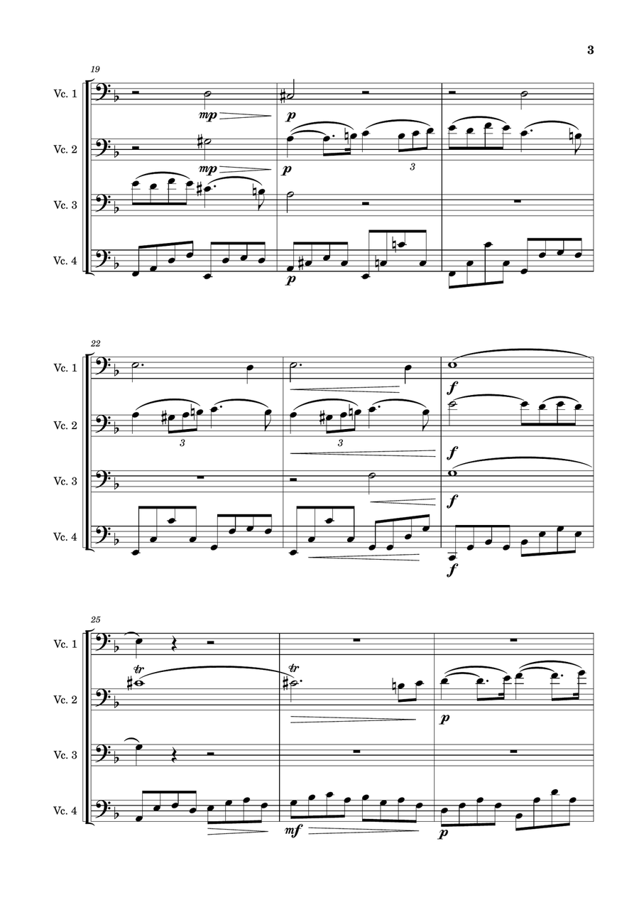 Pavane, op. 50 arranged for cello ensemble (4 Cellos) String Quartet scores gallery preview page 3