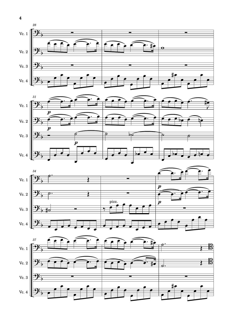 Pavane, op. 50 arranged for cello ensemble (4 Cellos) String Quartet scores gallery preview page 4
